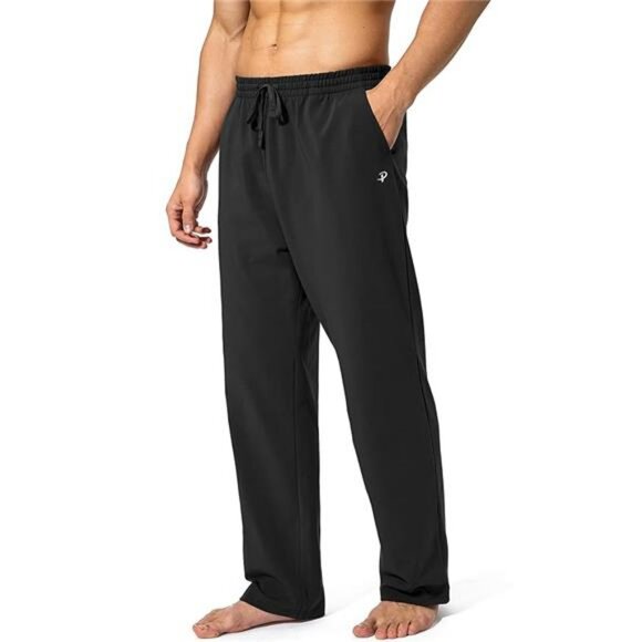 Mens Cotton Yoga Sweatpants Open Bottom Lounge Pants with Pockets Workout - Picture 7 of 7